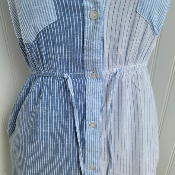 Japna Women's Dress Blue White Striped Sleeveless Elast Waist Shirt Button Sz XS - Picture 5 of 13